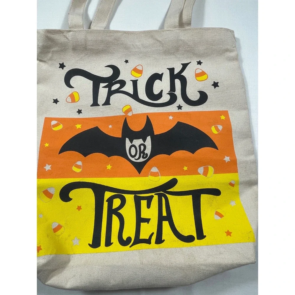 Fun painted Halloween Trick or Treat Tote Bag‎ Candy Corn Bat Graphic
